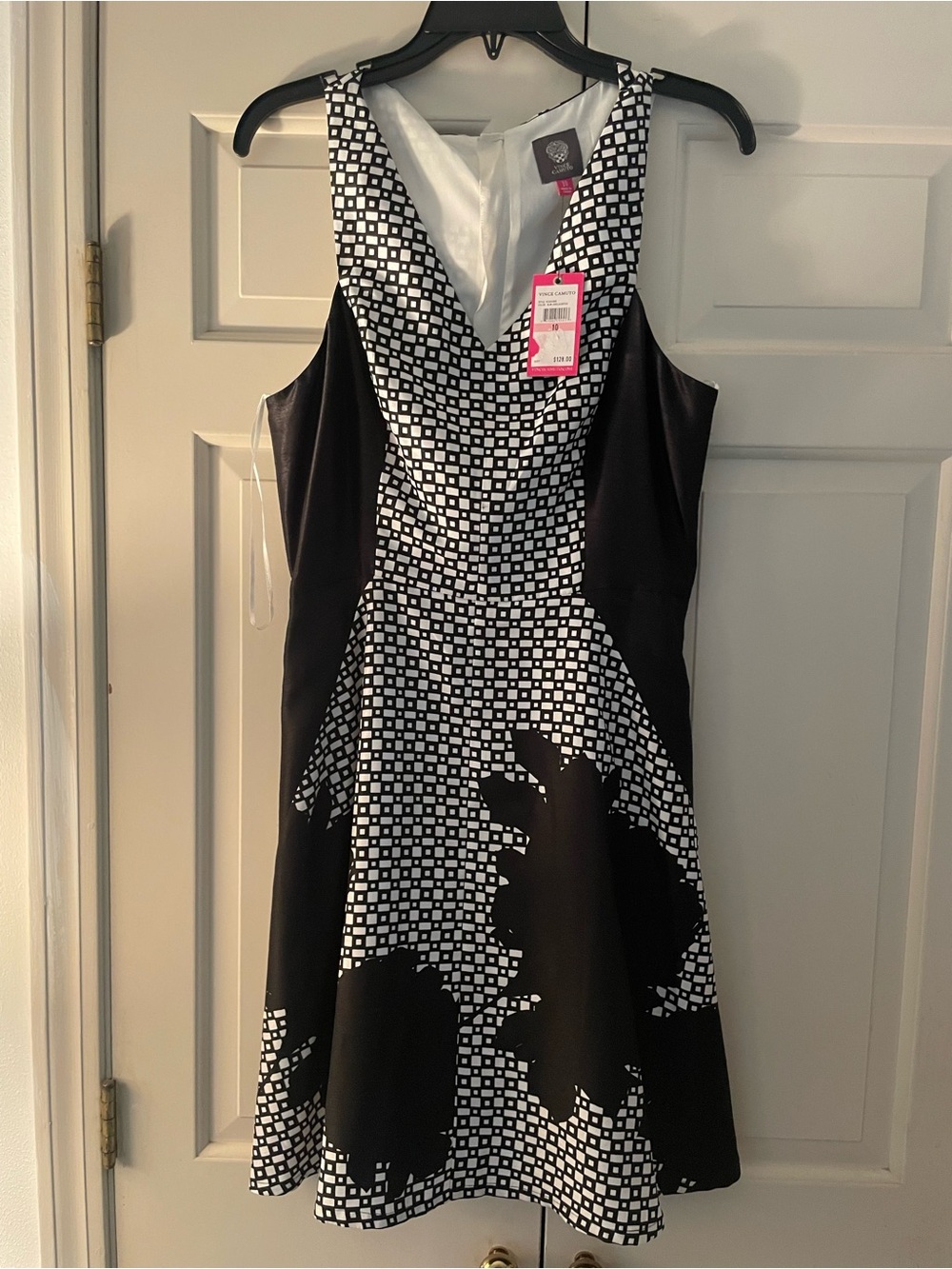 Vince Camino Black & White Graphic Fit-and-Flare Dress